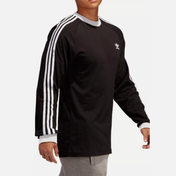 Mens Adidas 3 Stripe Black Long Sleeve TeeSize Large - Picture 4 of 9